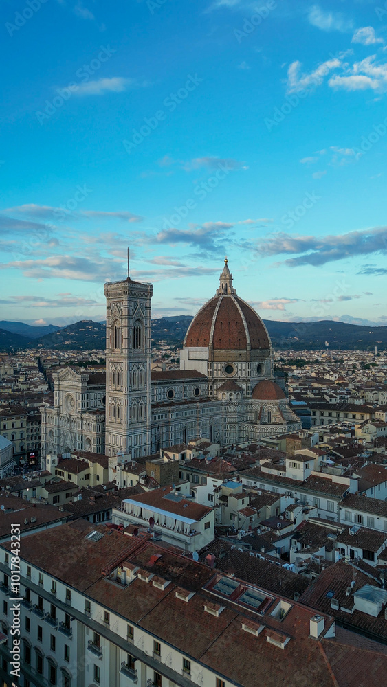 Obraz premium Aerial photography of the city of Florence. Florence Duomo. Italian Tuscany. Architecture. Basilica.