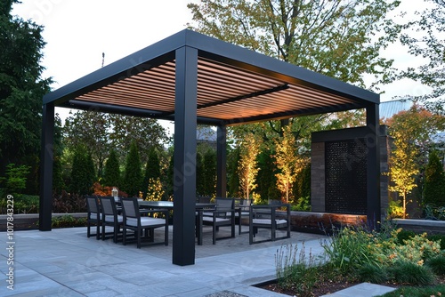 Obraz na płótnie Modern pergola design elevating the outdoor appeal of a stylish home. w salonie