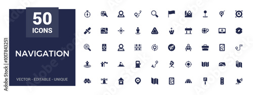 Icons set of navigation. Relatate to location solid icon collection. Glyph icon set for web and ui. Filled icons pack, Vector illustration.