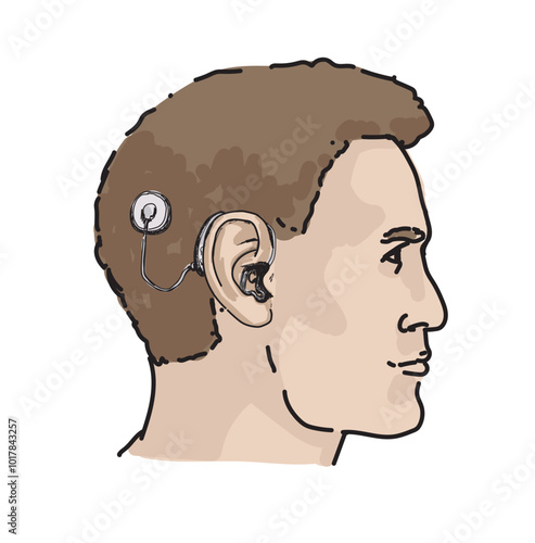 hearing aid ear illustration on white male person human head