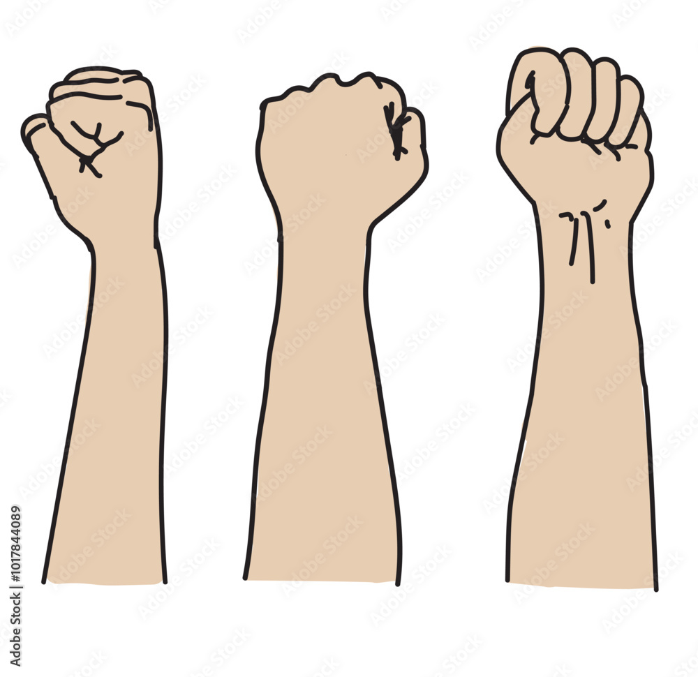 fist up hands fight gesture easy line illustration black line colored on white background fist up hands fight gesture easy line illustration black line colored on white background
