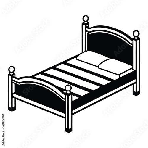 Stylish Bed Frame Design in Line Art and Silhouette.