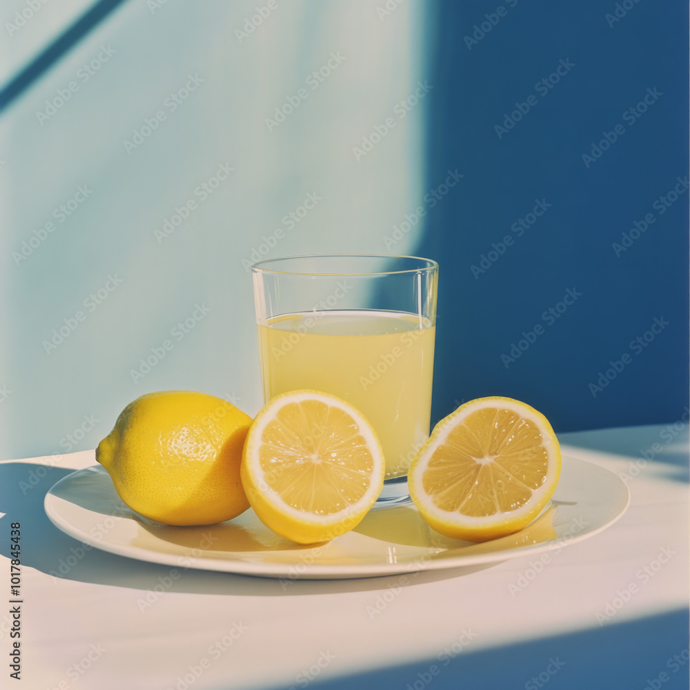 Lemon juice stock photo, Whole lemon and sliced lemon, Shadow background Lemon juice stock photo, Whole lemon and sliced lemon, Shadow background