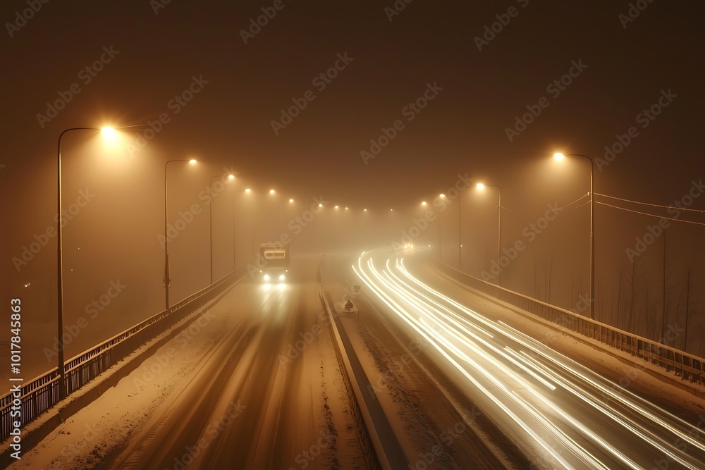 Obraz premium A foggy night scene on an empty highway
