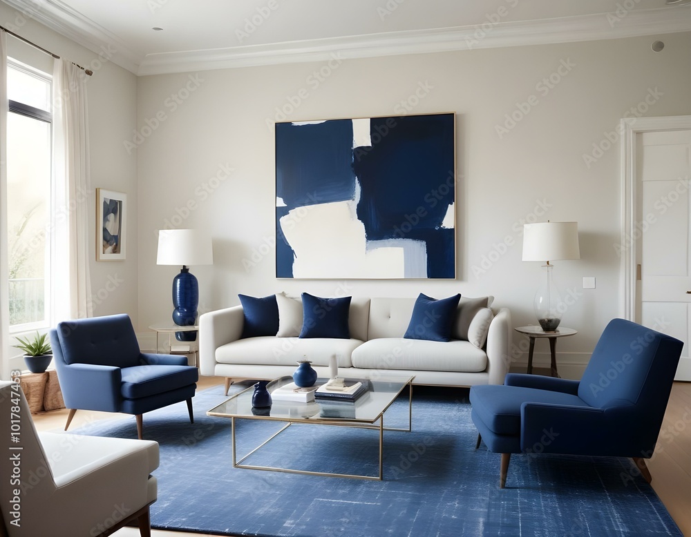 Fototapeta premium Modern Living Room Design with Boucle Chairs and Sofa in a Classic Setting