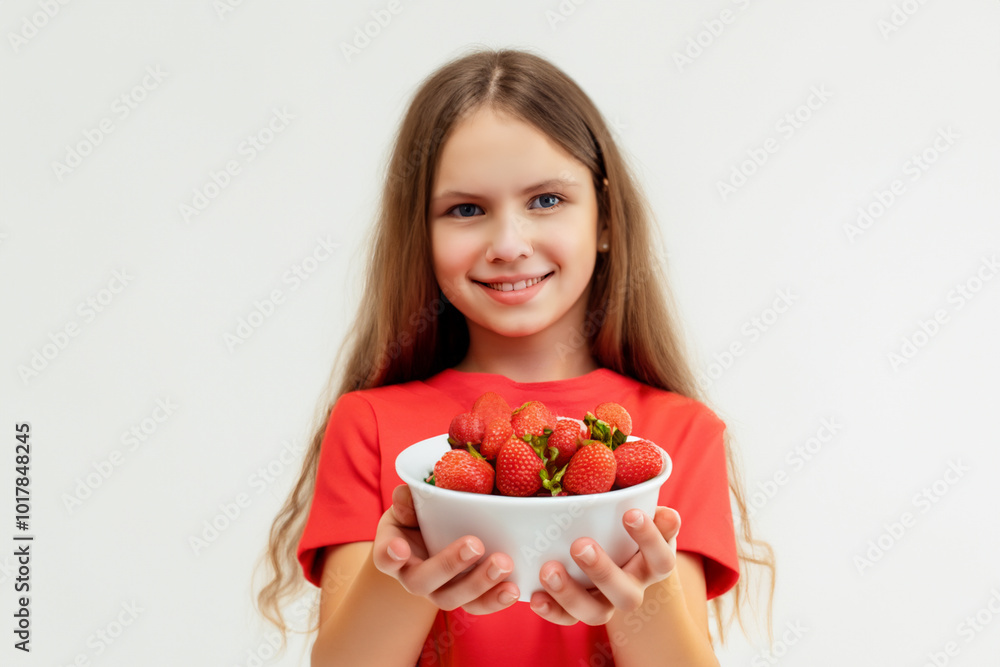 Girl is eating strawberries on white . food young fruit concept. girl holding strawberry in her hands on a white . a girl holding a strawberry in her hands on lifestyle a white. Girl is eating strawberries on white . food young fruit concept. girl holding strawberry in her hands on a white . a girl holding a strawberry in her hands on lifestyle a white.