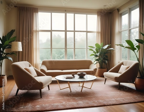 Modern Living Room Design with Boucle Chairs and Sofa in a Classic Setting