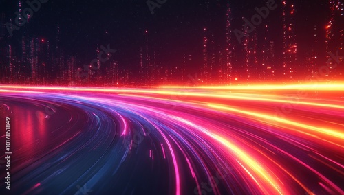 Neon Cityscape: Abstract Light Trails and City Lights