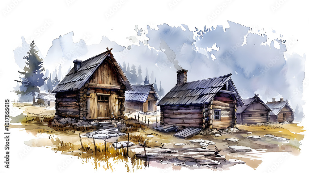 Woodcutters Cabin Watercolor Woodcutters Cabin Watercolor