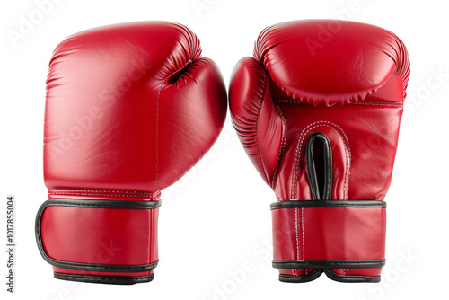 Two red boxing gloves with a white background photo