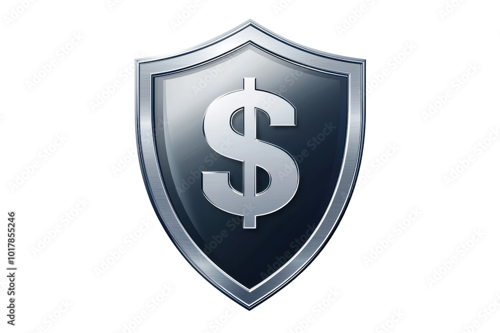 Illustration of a metallic shield featuring a dollar symbol, representing financial protection and security. Illustration of a metallic shield featuring a dollar symbol, representing financial protection and security.
