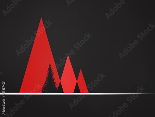 abstract amnd modern illustration of a christmas tree on a black background for a christmas greeting card