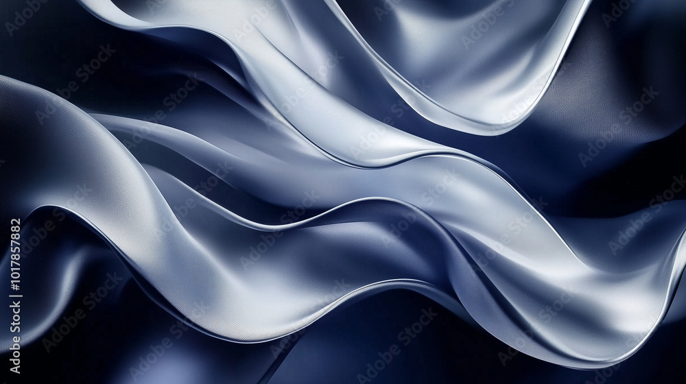 Obraz premium Organic, fluid shapes in deep navy and cool silver, creating a flowing winter feel. Soft gradient background, minimalist composition