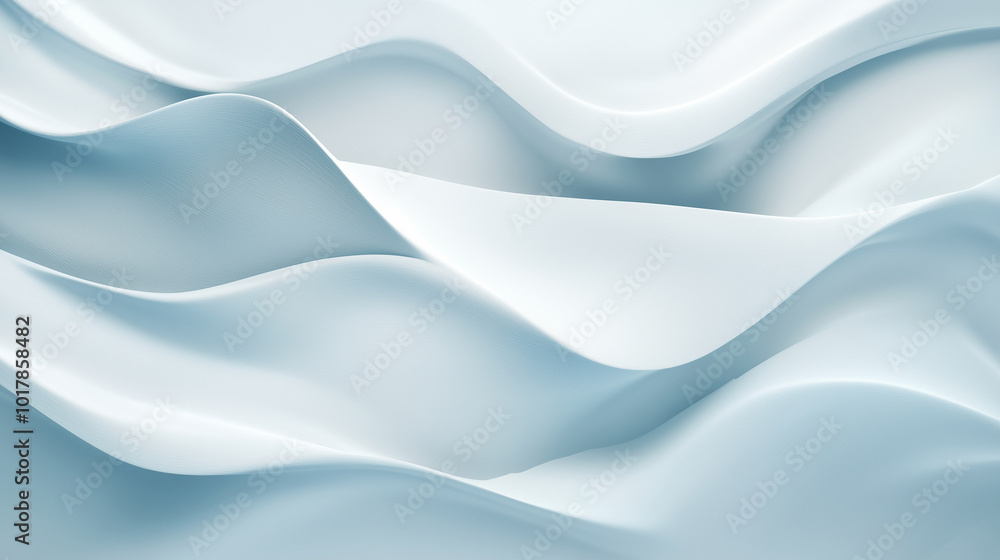 Fototapeta premium Wavy lines in slate blue and soft snow white, mimicking snowdrifts. Soft gradient background, minimalist composition