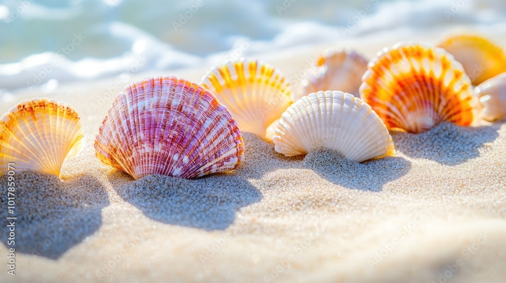 seashells lying on a hot sandy beach seashells lying on a hot sandy beach