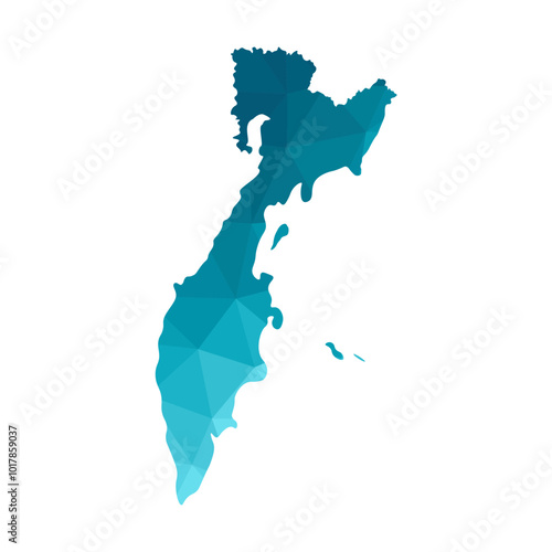 Vector isolated illustration icon with simplified blue silhouette of Kamchatka Krai, Russia map. Polygonal geometric style. White background