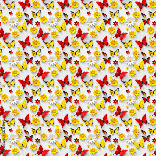 butterflies and flowers seamless pattern. AI Generated