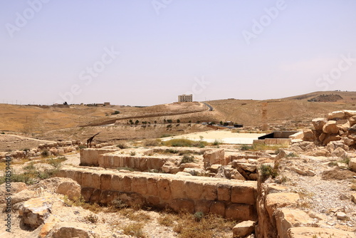 Herod Castle ruins, Machaerus, fortified hilltop palace in Jordan photo