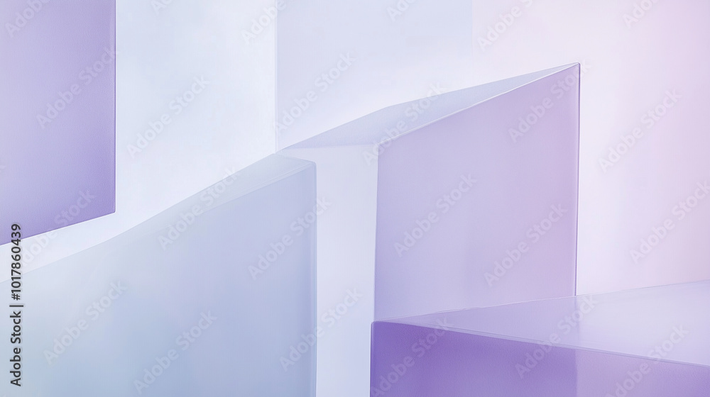 Obraz premium Intersecting shapes in frosty lavender and crisp white, inspired by frost patterns on windows. Soft gradient background, minimalist composition