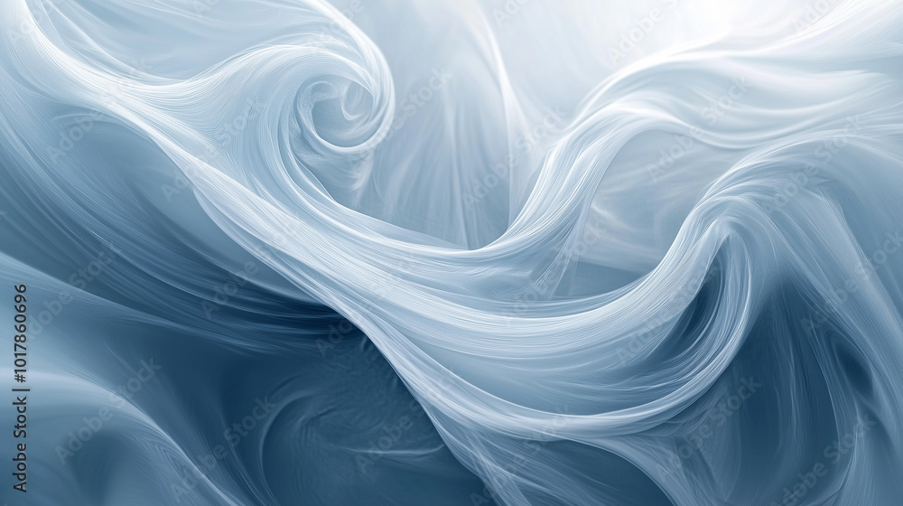 Obraz premium Swirling forms in frosted sapphire and soft grey, reminiscent of a winter storm. Soft gradient background, minimalist composition
