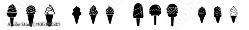 A set of ice cream icons. Summer sweets symbol. An isolated modern image of ice cream.