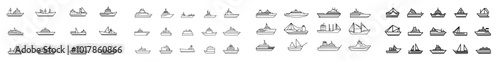 Sea travel and transportation icons. Ships and boat lines.