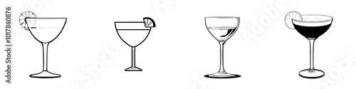 Isolated modern image of a margarita glass with liquor and cocktail symbols