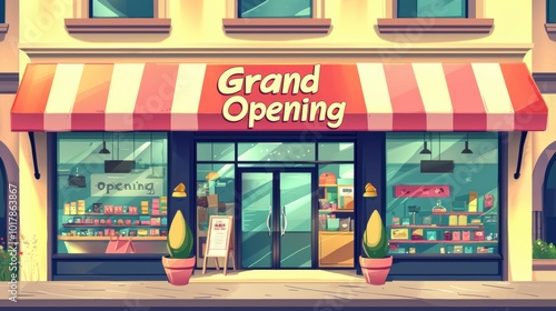 Wallpaper Mural Small business storefront with a "Grand Opening" sign, cartoon style, cheerful color scheme, simple yet detailed illustration., , Torontodigital.ca