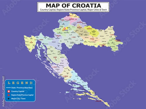 European Country Geography Political map. Political map of country with capital, province or state capital, major cities and town.