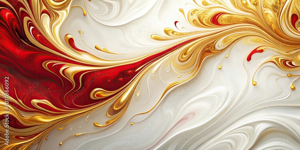 Abstract background of white, gold, and red ink swirls Abstract background of white, gold, and red ink swirls
