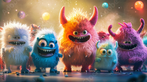 Cute little colorful fluffy monsters