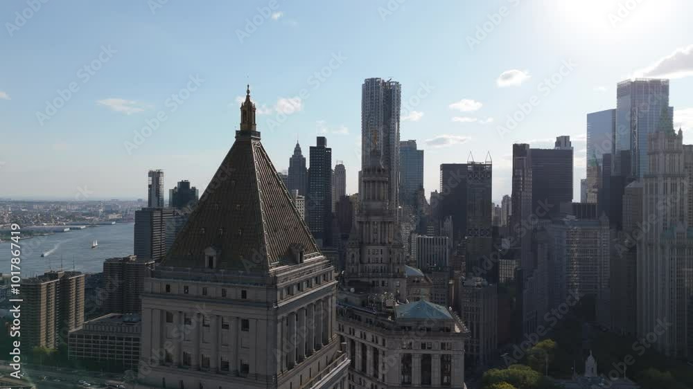 alt day flying clockwise view of downtown NYC skyline alt day flying clockwise view of downtown NYC skyline