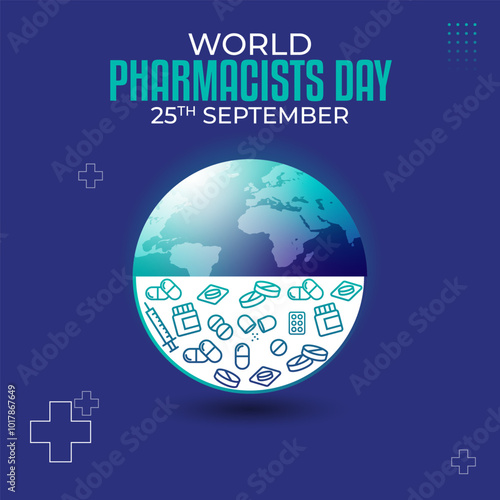 World Pharmacists Day Vector Design Social Media Template with Medical Icons Set. Celebrate Healthcare, Safety, and Wellness on September 25 with Care and Expertise in Every Prescription.