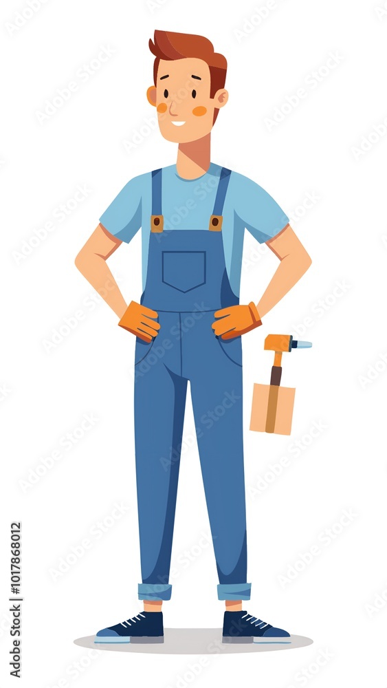 A man in blue overalls is standing with his hands on his hips A man in blue overalls is standing with his hands on his hips