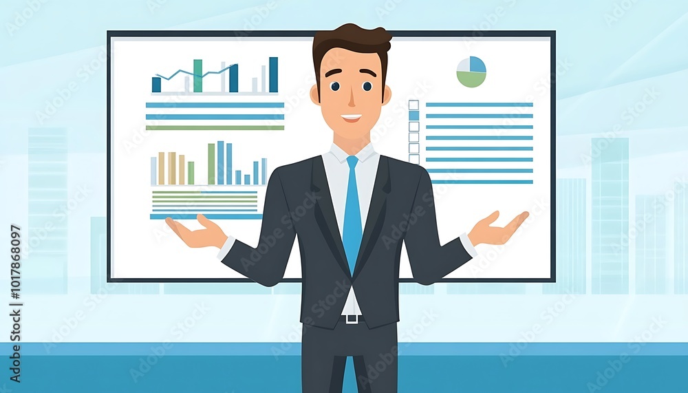 Businessman presenting data on a whiteboard in an office Businessman presenting data on a whiteboard in an office