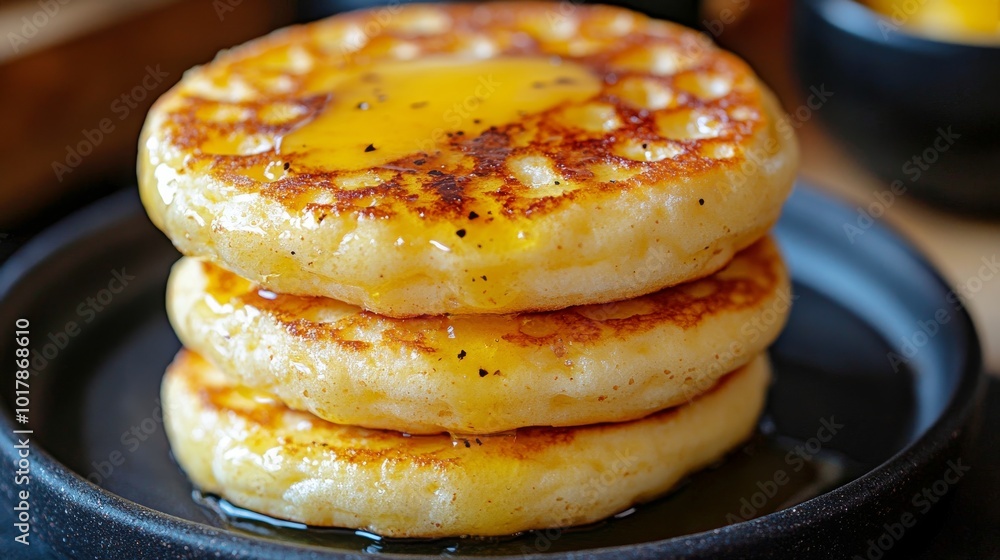 A delectable stack of golden pancakes drizzled with maple syrup, perfectly capturing the enticing aroma and comforting warmth of a delicious breakfast treat. A delectable stack of golden pancakes drizzled with maple syrup, perfectly capturing the enticing aroma and comforting warmth of a delicious breakfast treat.