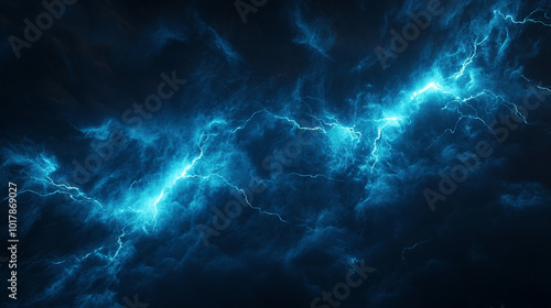 Hazardous storm with bright lightning flashing, the atmosphere charged with energy and danger, Lightning bolts illuminating a dark sky during a heavy storm, extreme weather, intense energy.