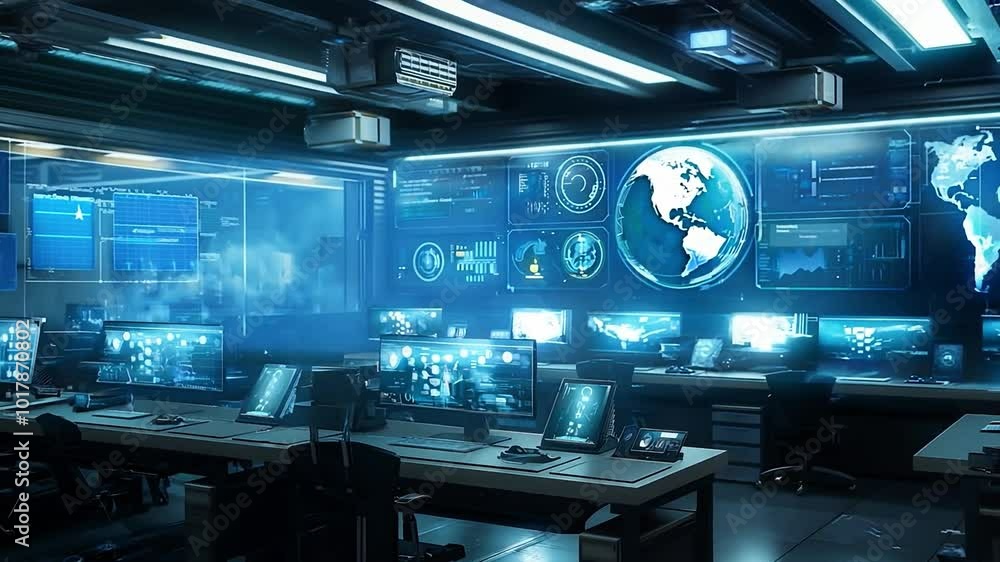 Futuristic computer lab orders data for global communications network Futuristic computer lab orders data for global communications network