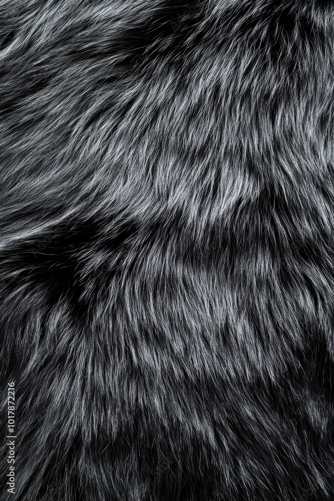 Naklejka premium Closeup, Detailed Texture of Soft, Luxurious Black Fur. Abstract Background, Copy Space.