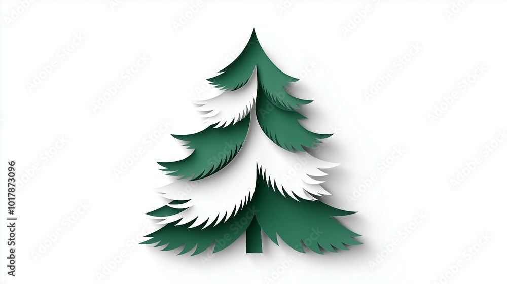 Obraz premium Eco-Friendly Christmas Green Paper Cut Pine Tree Template on White Background Isolated
