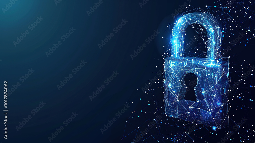 Abstract image of a pad lock in the form. Vector cyber security concept in Low Poly Wireframe 3D Vector illustration in blue Abstract image of a pad lock in the form. Vector cyber security concept in Low Poly Wireframe 3D Vector illustration in blue