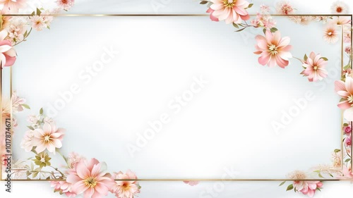 Wallpaper Mural Floral frame with pink flowers and gold accents, ideal for text placement on a light background Torontodigital.ca