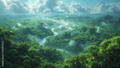 Aerial View of Rainforest Jungle