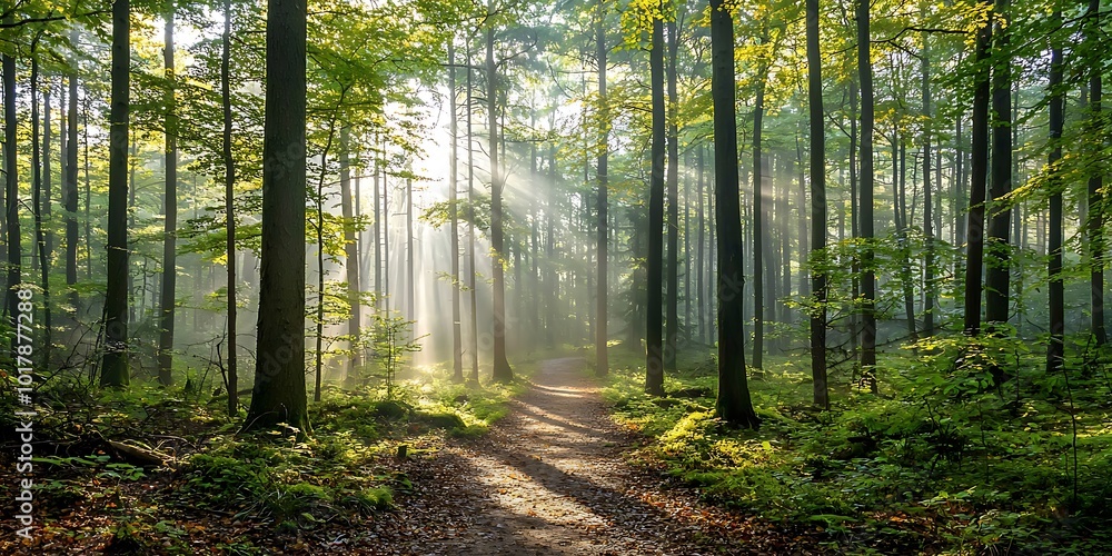 Obraz premium A dense pine forest foggy morning