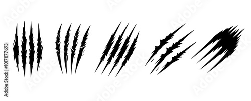 animal claw mark or scratch marks icon set. bear, lion, tiger, wolf etc wild animal danger sign. logotype icon set reflecting warning of animal attack, wilderness. nail marks or scars set. vector eps 