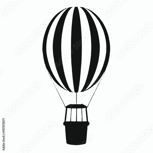 A black and white striped hot air balloon 