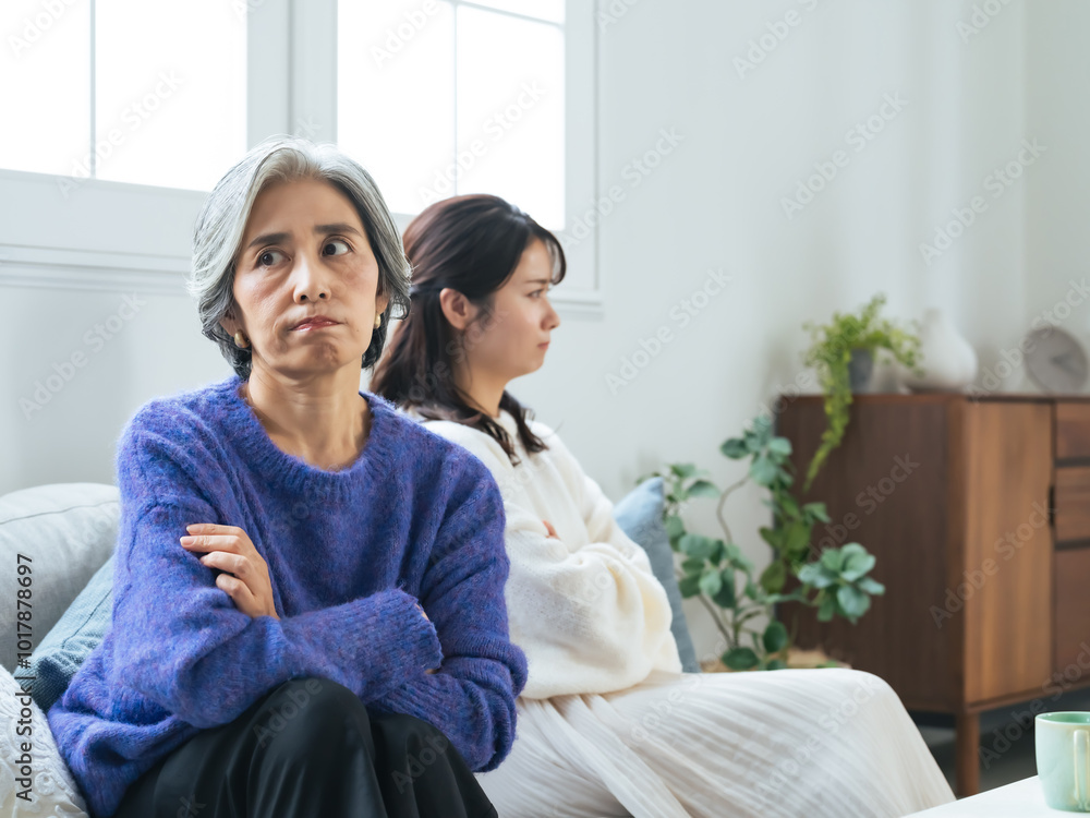 喧嘩する年配の母親と若い娘