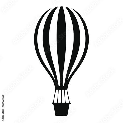 A black and white striped hot air balloon 