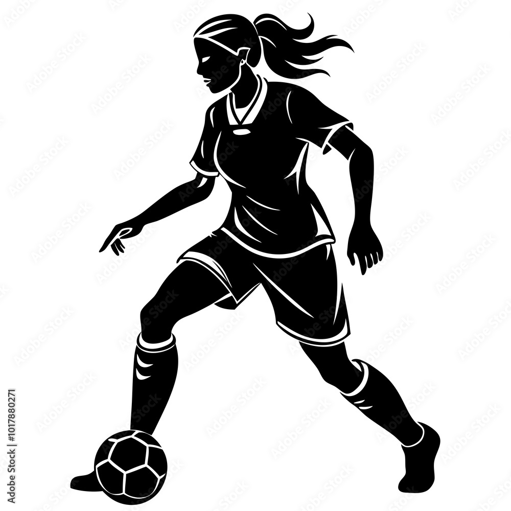 Naklejka premium female football player dribbling ball vector