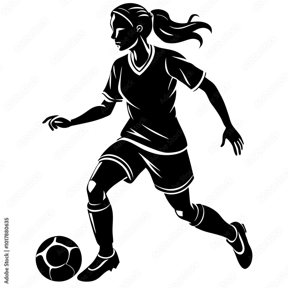 Naklejka premium female football player dribbling ball vector